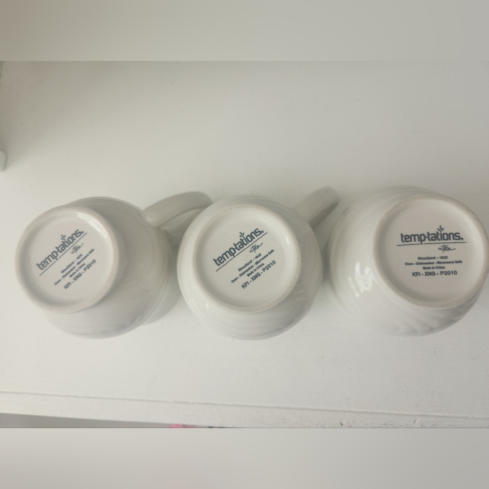 Temptations White Woodland Embossed Mug Set Of Three 16oz - Picture 6 of 7